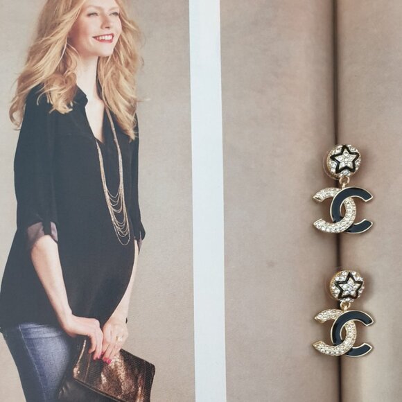 Star Dangle Gold Crystals Enamel Earrings Fashion Women Casual Formal Jewelry - Picture 1 of 5